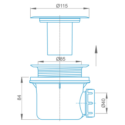 Technický nákres vaničkového sifonu ∅ 90 mm