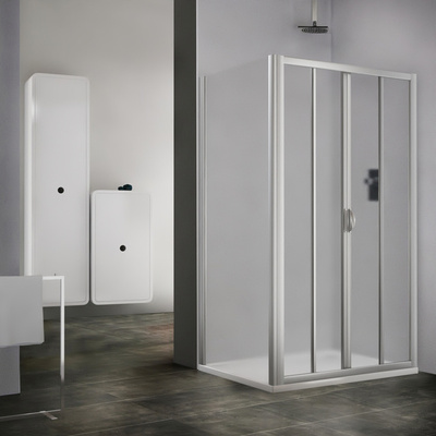 Koupelna se sprchovými dveřmi SMD2  a pevnou stěnou SMB v provedení stříbro / transparent
